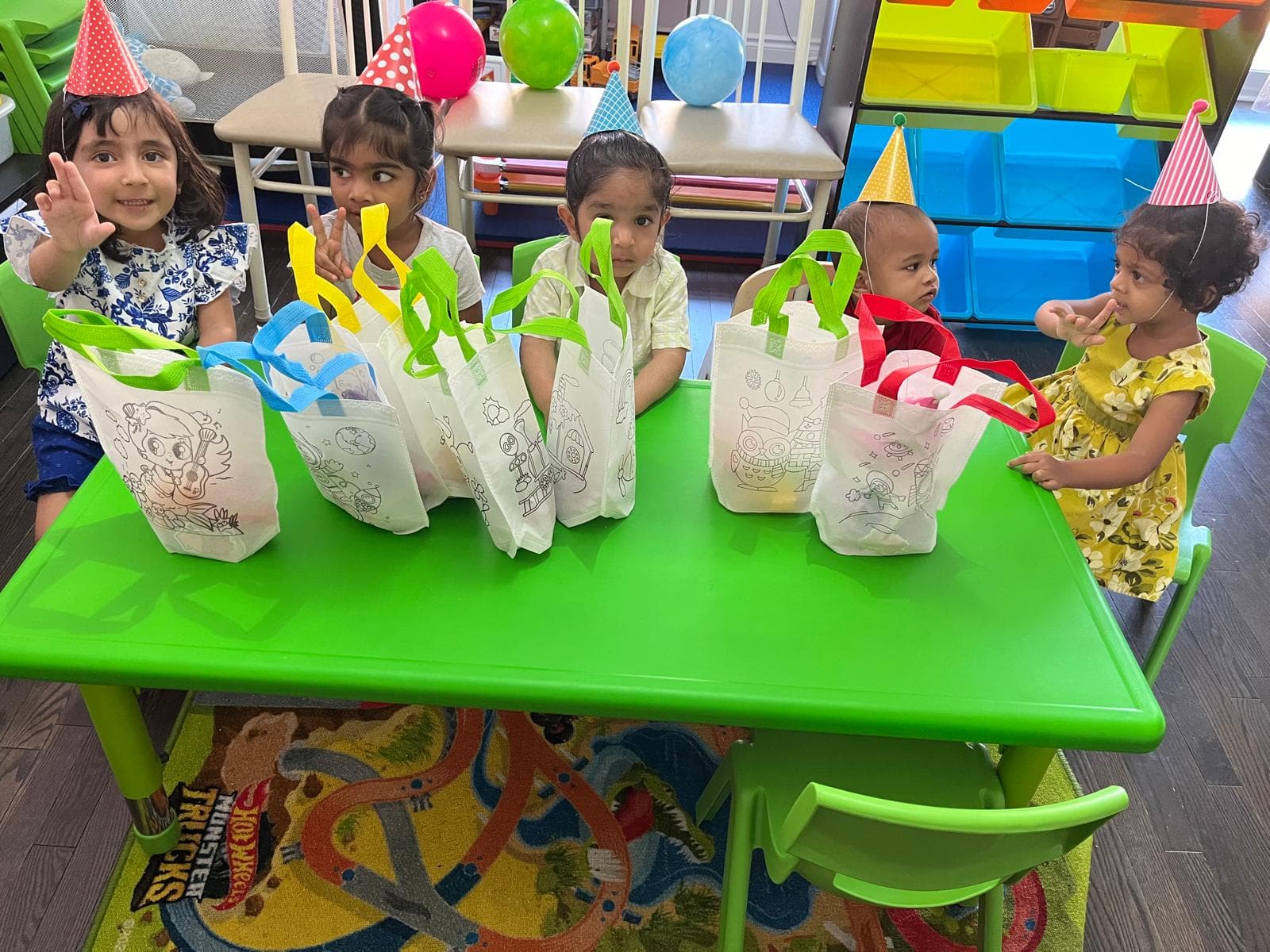5 kids with goodie bags