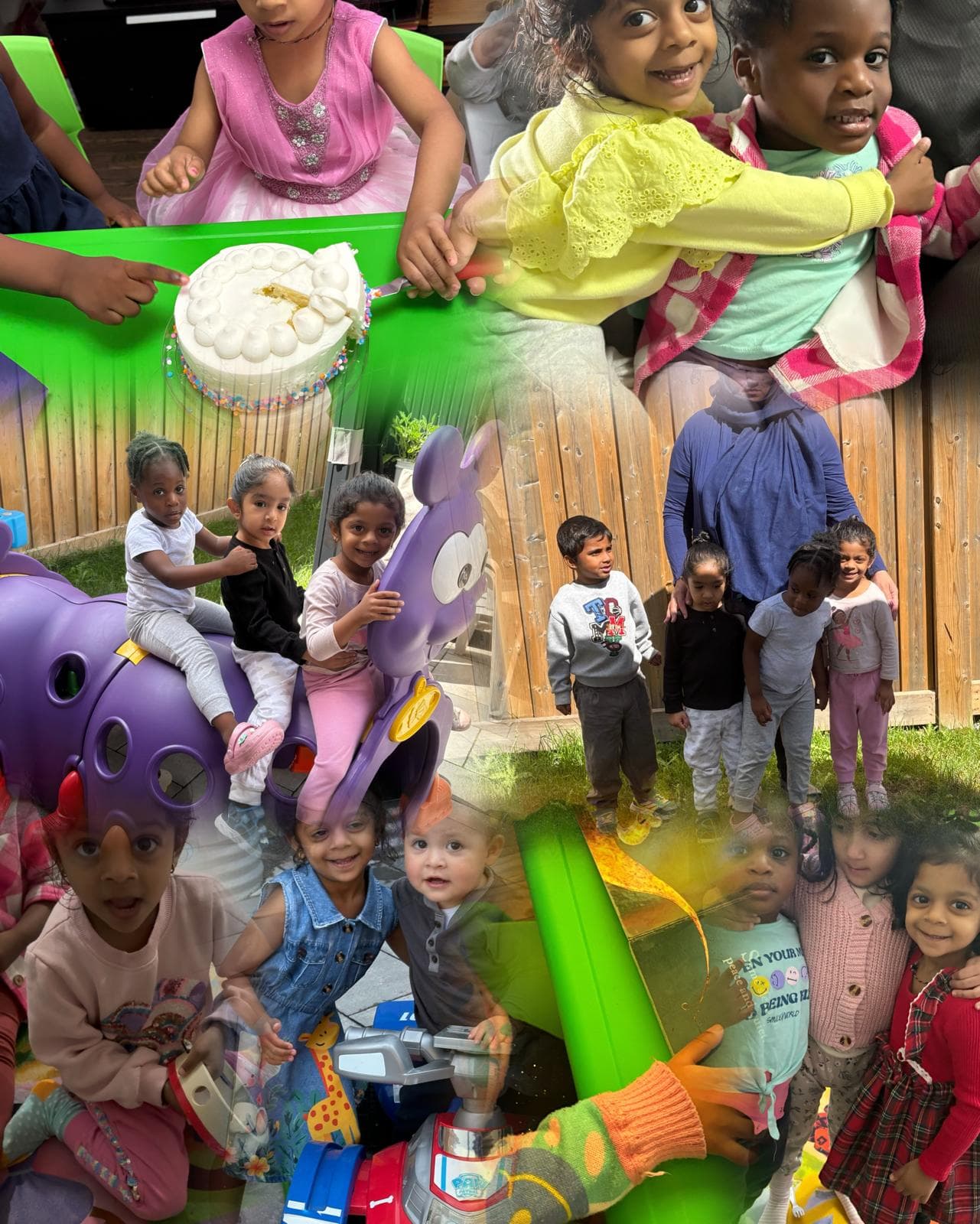 Photo collage of kids hugging and smiling for the camera together